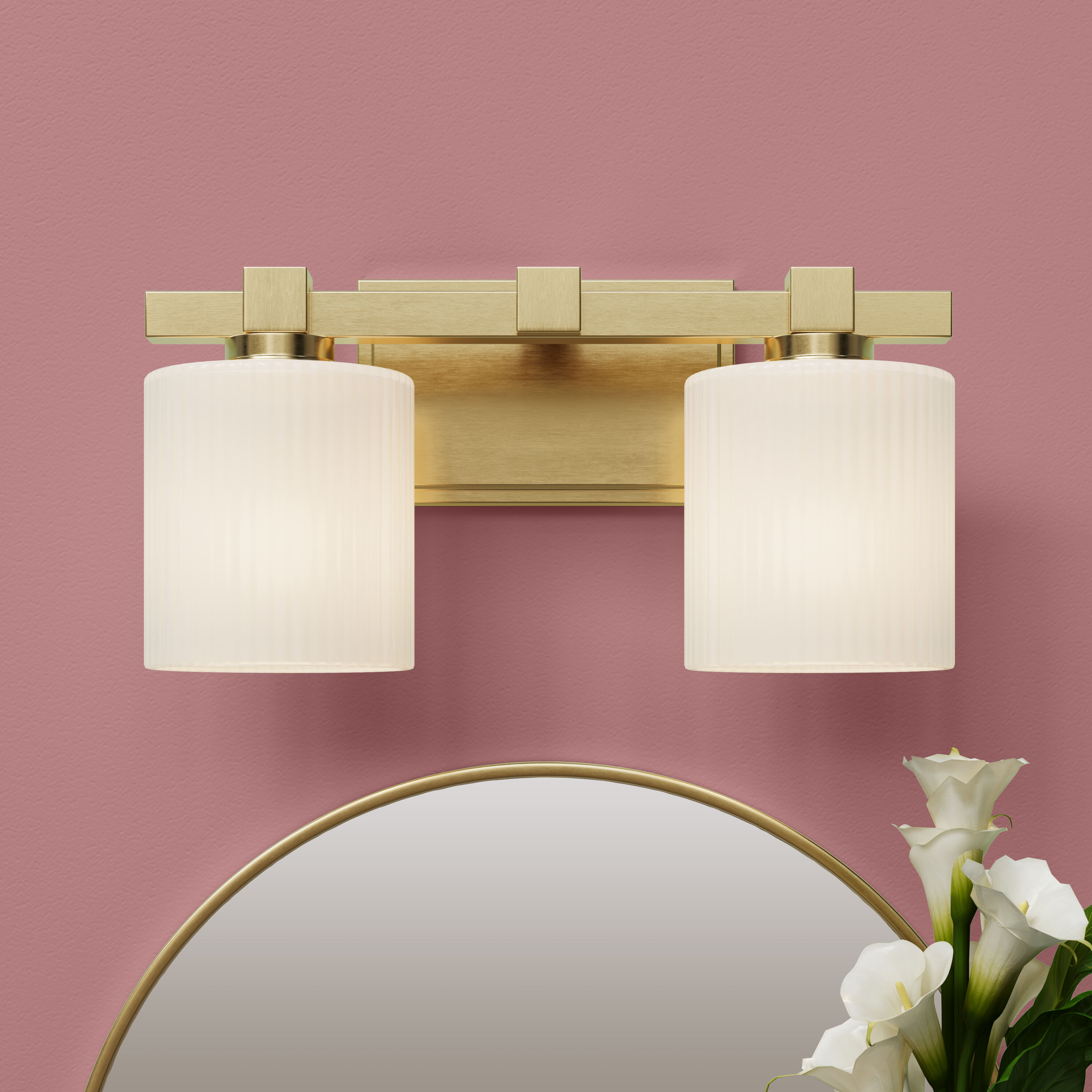 None 2 Light 14 inch Vintage Brass Bathroom Vanity Light Wall Light